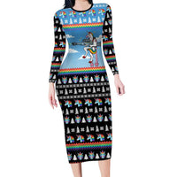 Unicorn Pew Pew Christmas Long Sleeve Bodycon Dress Xmas Holiday Patterns - Wonder Print Shop