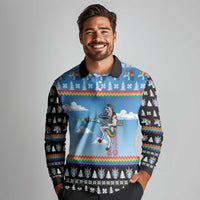 Unicorn Pew Pew Christmas Long Sleeve Polo Shirt Xmas Holiday Patterns - Wonder Print Shop