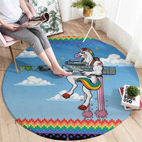 Unicorn Pew Pew Christmas Round Carpet Xmas Holiday Patterns - Wonder Print Shop