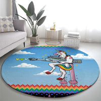 Unicorn Pew Pew Christmas Round Carpet Xmas Holiday Patterns - Wonder Print Shop