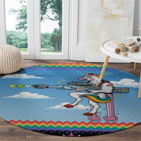 Unicorn Pew Pew Christmas Round Carpet Xmas Holiday Patterns - Wonder Print Shop