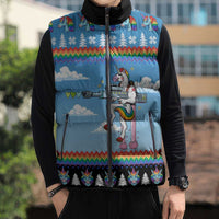 Unicorn Pew Pew Christmas Sleeveless Puffer Jacket Xmas Holiday Patterns - Wonder Print Shop