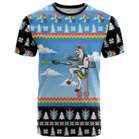 Unicorn Pew Pew Christmas T Shirt Xmas Holiday Patterns - Wonder Print Shop