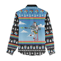 Unicorn Pew Pew Christmas Women Casual Shirt Xmas Holiday Patterns - Wonder Print Shop