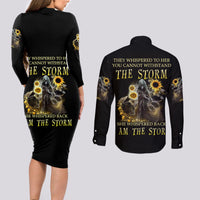 I Am The Storm Reaper Sunflower Roses Wings Couples Matching Long Sleeve Bodycon Dress and Long Sleeve Button Shirt - Wonder Print Shop
