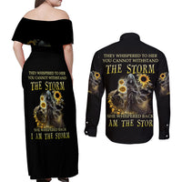 I Am The Storm Reaper Sunflower Roses Wings Couples Matching Off Shoulder Maxi Dress and Long Sleeve Button Shirt - Wonder Print Shop