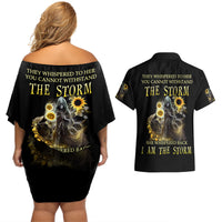 I Am The Storm Reaper Sunflower Roses Wings Couples Matching Off Shoulder Short Dress and Hawaiian Shirt - Wonder Print Shop
