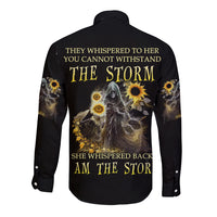 I Am The Storm Reaper Sunflower Roses Wings Long Sleeve Button Shirt - Wonder Print Shop