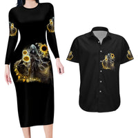 I Am The Storm Reaper Sunflower Roses Wings Couples Matching Long Sleeve Bodycon Dress and Hawaiian Shirt - Wonder Print Shop