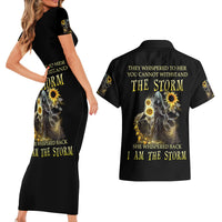 I Am The Storm Reaper Sunflower Roses Wings Couples Matching Short Sleeve Bodycon Dress and Hawaiian Shirt - Wonder Print Shop