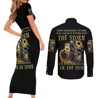 I Am The Storm Reaper Sunflower Roses Wings Couples Matching Short Sleeve Bodycon Dress and Long Sleeve Button Shirt - Wonder Print Shop