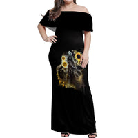 I Am The Storm Reaper Sunflower Roses Wings Off Shoulder Maxi Dress - Wonder Print Shop
