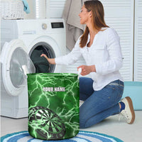 Personalized Darts Lightning Green Storm Laundry Basket with Electric Energy Pattern and Dartboard Graphics - Wonder Print Shop