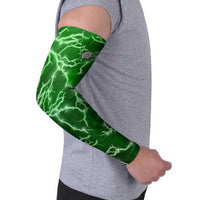 Personalized Darts Lightning Green Storm Arm Sleeves with Electric Energy Pattern and Dartboard Graphics - Wonder Print Shop