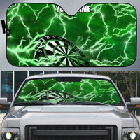 Personalized Darts Lightning Green Storm Auto Sun Shade with Electric Energy Pattern and Dartboard Graphics - Wonder Print Shop