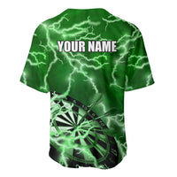 Personalized Darts Lightning Green Storm Baseball Jersey with Electric Energy Pattern and Dartboard Graphics - Wonder Print Shop