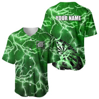 Personalized Darts Lightning Green Storm Baseball Jersey with Electric Energy Pattern and Dartboard Graphics - Wonder Print Shop