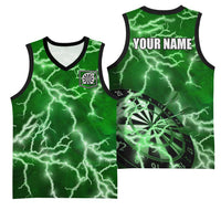 Personalized Darts Lightning Green Storm Basketball Jersey with Electric Energy Pattern and Dartboard Graphics - Wonder Print Shop