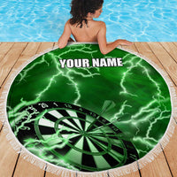 Personalized Darts Lightning Green Storm Beach Blanket with Electric Energy Pattern and Dartboard Graphics - Wonder Print Shop