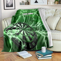 Personalized Darts Lightning Green Storm Blanket with Electric Energy Pattern and Dartboard Graphics - Wonder Print Shop