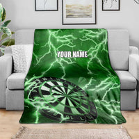 Personalized Darts Lightning Green Storm Blanket with Electric Energy Pattern and Dartboard Graphics - Wonder Print Shop