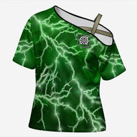 Personalized Darts Lightning Green Storm Cross Shoulder Shirt with Electric Energy Pattern and Dartboard Graphics - Wonder Print Shop