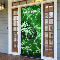 Personalized Darts Lightning Green Storm Door Cover with Electric Energy Pattern and Dartboard Graphics - Wonder Print Shop