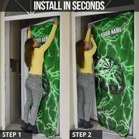 Personalized Darts Lightning Green Storm Door Cover with Electric Energy Pattern and Dartboard Graphics - Wonder Print Shop