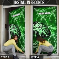 Personalized Darts Lightning Green Storm Door Cover with Electric Energy Pattern and Dartboard Graphics - Wonder Print Shop