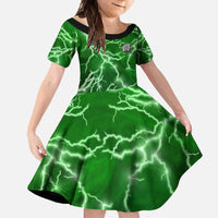 Personalized Darts Lightning Green Storm Family Matching Mermaid Dress and Hawaiian Shirt with Electric Energy Pattern and Dartboard Graphics - Wonder Print Shop