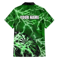 Personalized Darts Lightning Green Storm Family Matching Short Sleeve Bodycon Dress and Hawaiian Shirt with Electric Energy Pattern and Dartboard Graphics - Wonder Print Shop