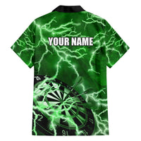 Personalized Darts Lightning Green Storm Family Matching Tank Maxi Dress and Hawaiian Shirt with Electric Energy Pattern and Dartboard Graphics - Wonder Print Shop