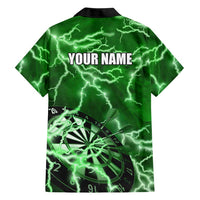 Personalized Darts Lightning Green Storm Hawaiian Shirt with Electric Energy Pattern and Dartboard Graphics - Wonder Print Shop