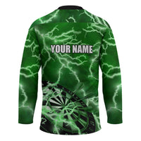 Personalized Darts Lightning Green Storm Hockey Jersey with Electric Energy Pattern and Dartboard Graphics - Wonder Print Shop
