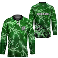 Personalized Darts Lightning Green Storm Hockey Jersey with Electric Energy Pattern and Dartboard Graphics - Wonder Print Shop