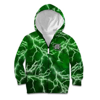 Personalized Darts Lightning Green Storm Kid Hoodie with Electric Energy Pattern and Dartboard Graphics - Wonder Print Shop
