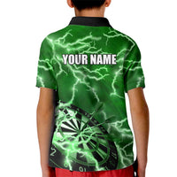 Personalized Darts Lightning Green Storm Kid Polo Shirt with Electric Energy Pattern and Dartboard Graphics - Wonder Print Shop