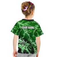 Personalized Darts Lightning Green Storm Kid T Shirt with Electric Energy Pattern and Dartboard Graphics - Wonder Print Shop