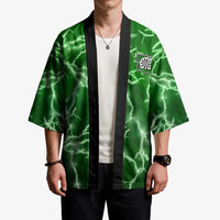 Personalized Darts Lightning Green Storm Kimono with Electric Energy Pattern and Dartboard Graphics - Wonder Print Shop