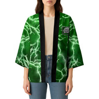 Personalized Darts Lightning Green Storm Kimono with Electric Energy Pattern and Dartboard Graphics - Wonder Print Shop