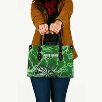 Personalized Darts Lightning Green Storm Leather Bag with Electric Energy Pattern and Dartboard Graphics - Wonder Print Shop