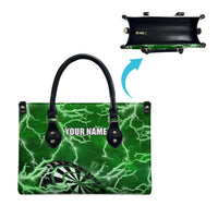 Personalized Darts Lightning Green Storm Leather Bag with Electric Energy Pattern and Dartboard Graphics - Wonder Print Shop