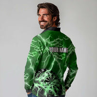 Personalized Darts Lightning Green Storm Long Sleeve Polo Shirt with Electric Energy Pattern and Dartboard Graphics - Wonder Print Shop