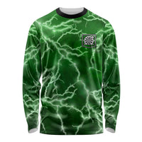 Personalized Darts Lightning Green Storm Long Sleeve Shirt with Electric Energy Pattern and Dartboard Graphics - Wonder Print Shop