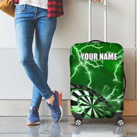 Personalized Darts Lightning Green Storm Luggage Cover with Electric Energy Pattern and Dartboard Graphics - Wonder Print Shop