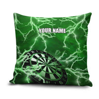 Personalized Darts Lightning Green Storm Pillow Cover with Electric Energy Pattern and Dartboard Graphics - Wonder Print Shop
