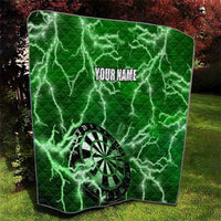 Personalized Darts Lightning Green Storm Quilt with Electric Energy Pattern and Dartboard Graphics - Wonder Print Shop