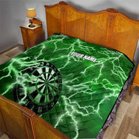 Personalized Darts Lightning Green Storm Quilt with Electric Energy Pattern and Dartboard Graphics - Wonder Print Shop