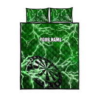 Personalized Darts Lightning Green Storm Quilt Bed Set with Electric Energy Pattern and Dartboard Graphics - Wonder Print Shop