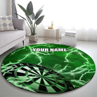 Personalized Darts Lightning Green Storm Round Carpet with Electric Energy Pattern and Dartboard Graphics - Wonder Print Shop